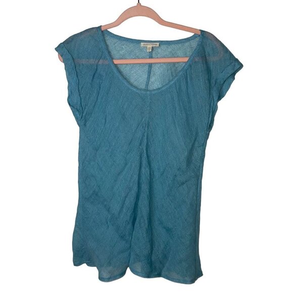 Eileen Fisher Womens Blouse Top Size XS Blue Scoop Neck Casual Pure Linen - Picture 1 of 9